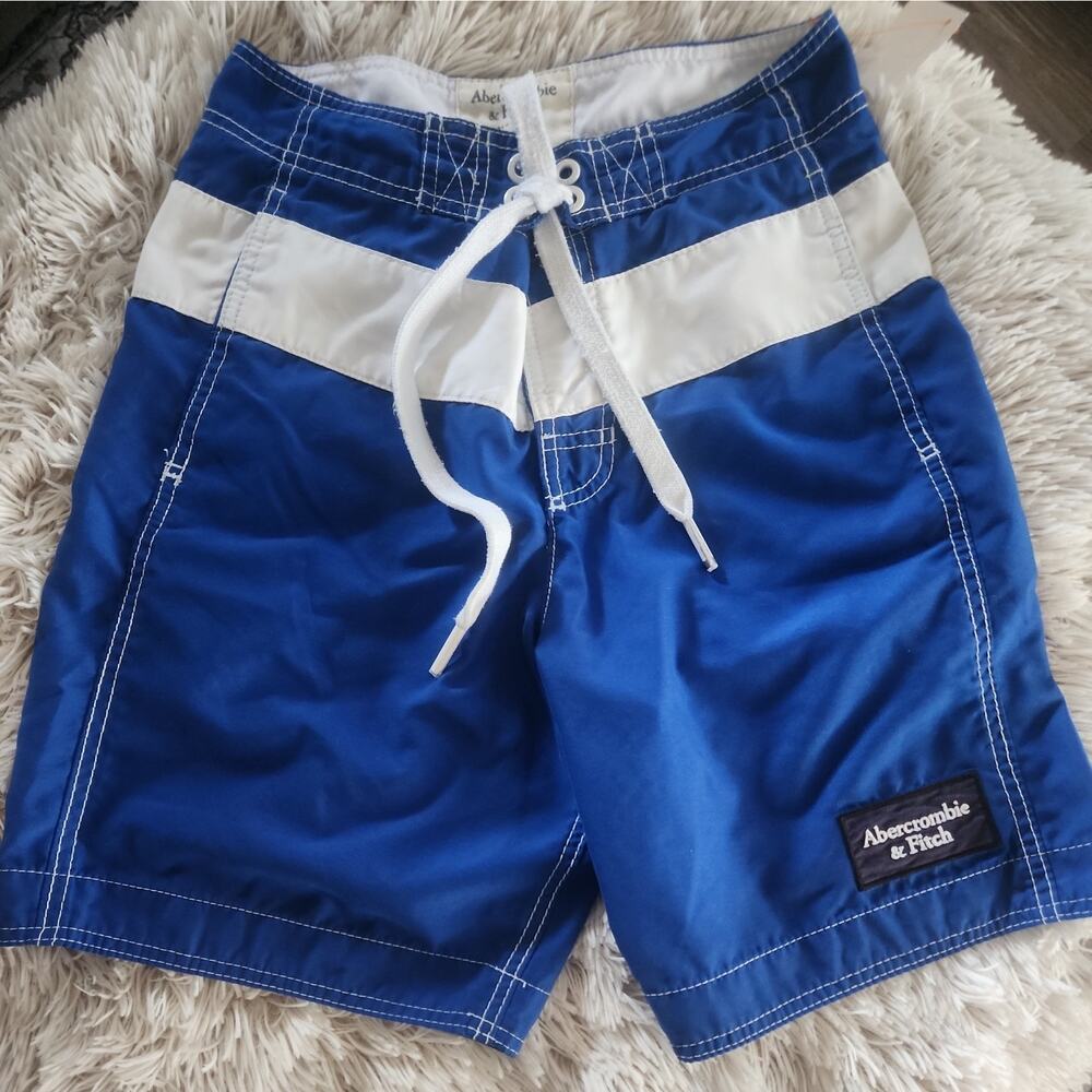 Vintage Abercrombie & Fitch Board Shorts Men XS Blue White Front Logo Y2K